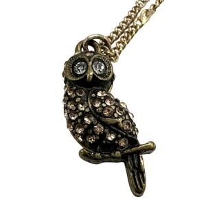 VTG Owl Of Wisdom Small Pendant - Goddess Athena Symbol Clear Rhinestones
